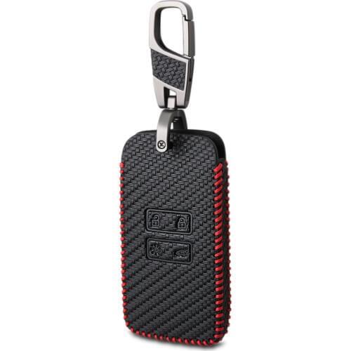 Carbon Fiber Pattern Genuine Leather 4 Button Smart Key Case Cover For Renault Kadjar Car Styling