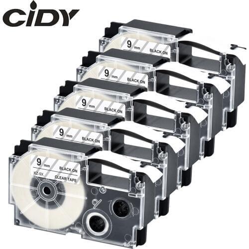 CIDY 5pcs Compatible XR-9X XR9X XR 9X black on clear 9mm Casio label tape cartridge for EZ label printer FOR KL-60L KL-120L
