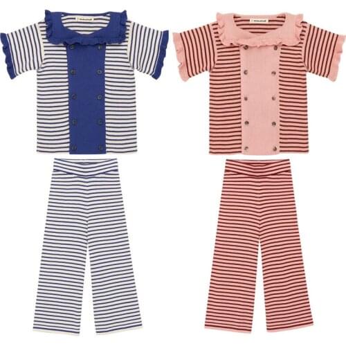 Baby T Shirts 2021 New Summer M&P Brand Girls Cute Stripe Knit Breathable T Shirts Toddler Kids Cotton Tops Tees Clothes