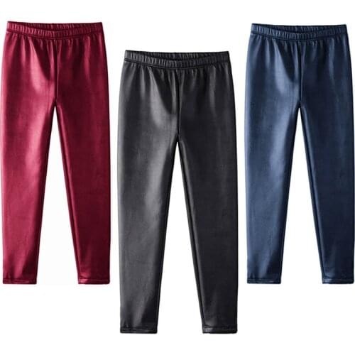 Kids Pants Spring Autumn Girls PU Leather Pencil Pants Children Skinny Black Imitation Leather Leggings Girls Trousers