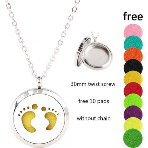 Baby footprint & owl 316L Stainless Steel 30mm Perfume Locket Twist locket Screw Plain Diffuser Locket Pendant 10Pads no chain