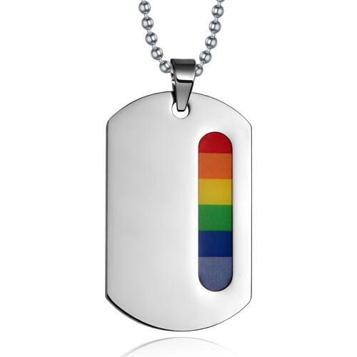 EAMIOR Women Men Rainbow Stainless Steel Peace Dog Tag Pendants & Necklaces for Gay Lesbian LGBT Pride Long Chain Choker Jewelry