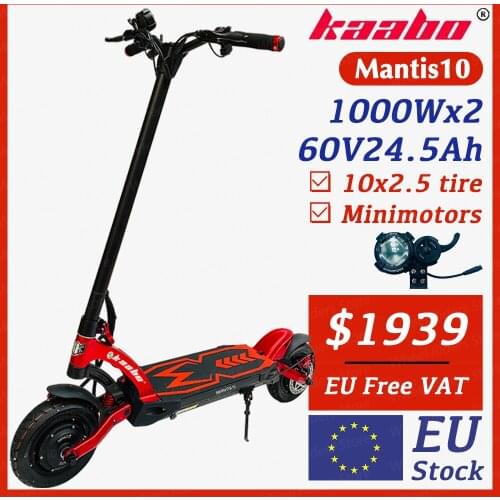 EU Stock Kaabo Mantis10 1000W*2 60V 24.5Ah Red Dual Motor E-scooter Electric Scooter Foldable Skateboard ZOOM Hydraulic Golden