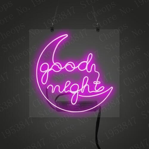Good Night Moon Gift Neon Signs Real Glass Tube Moon and Star Beer Bar Pub Homeroom Girlsroom Party Decor 16x12