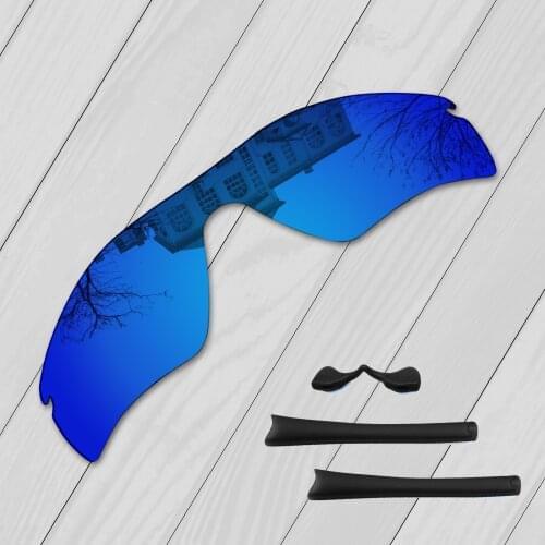 E.O.S Black Ear Socks Nose Pads Rubber Kit + Deep Blue Polarized Replacement Lenses for Oakley Radar Path Sunglasses