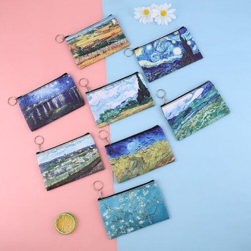 Oil Painting Printed Coin Purse for Women Girls Fashion PU Money Wallet Lipstick Portable Mini Vintage Purse Pocket Coin Bags
