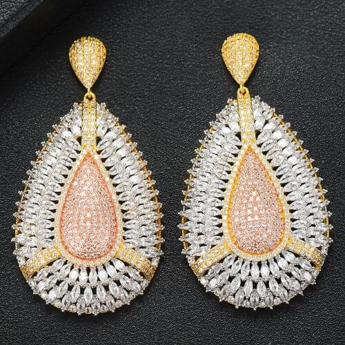 LARRAURI Luxruy Fashion Water Drop Pendant Cubic Zirconia Wedding Women Dress Earring Fashion Jewelry