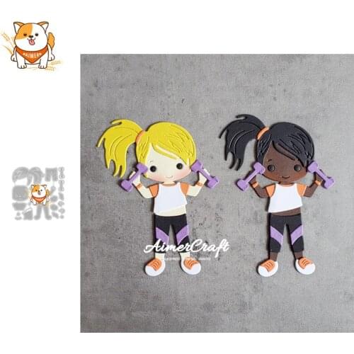 Dumbbell Fitness Girl Metal Cutting Dies Mold Scrapbooking Stencil DIY Embossing Craft Die Cuts Card Making New Dies For 2020