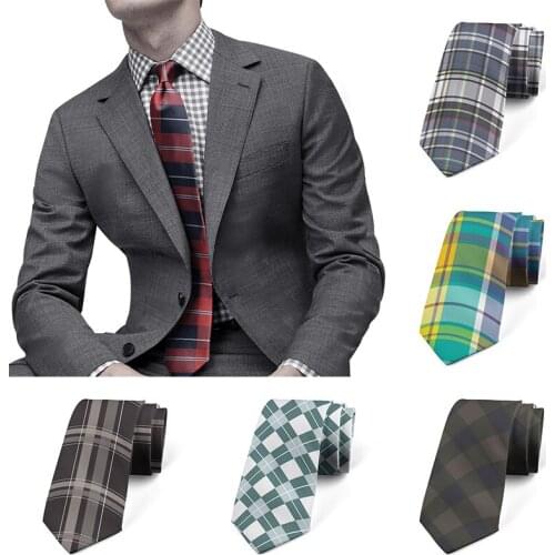Mens Business Casual Tie Striped Plaid 100% Polyester Slim Necktie Wedding Party Shirt Accessories Classic 8cm Width Color Tie
