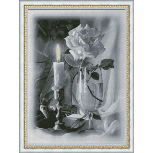 Candlelight with Roses, Flowers Sewing Kit Embroidery Needlework 14CT Unprinted Cross Stitch Kits DIY Handmade Art Home Decor