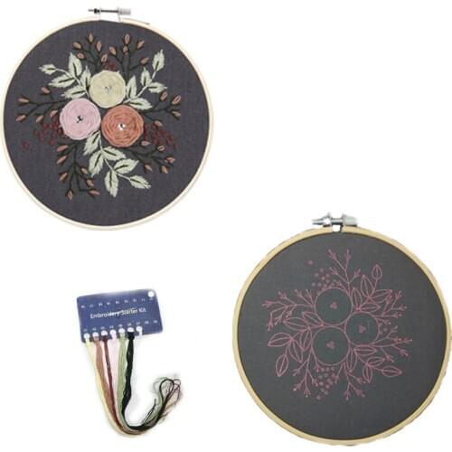 DIY Flower Embroidery Kit with Hoop for Beginner Pattern Printed Cross Stitch Needlework Sewing Art Craft Painting Home Decor