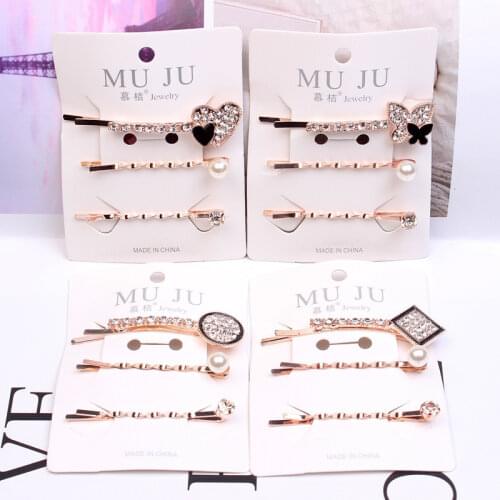 3-piece Set Fashion Hairgrips Clips Bows Hair 2020 for Girls Hair Clips Rhinestone Pearl Hairpin Metal Women Hair Accessories
