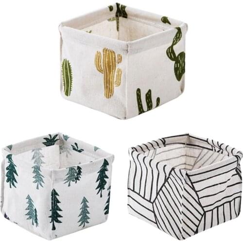 Cartoon Printing Desktop Makeup Organizer Desk Cosmetic Cotton Linen Storage Box