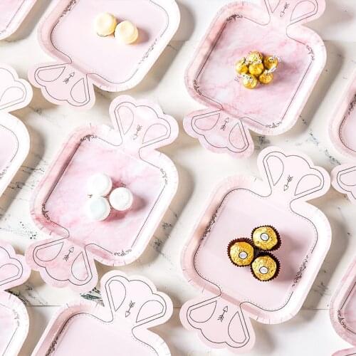 Candy Shaped Disposable Tableware Set Pink Paper Plate for Wedding Birthday Party Decoration Baby Shower Party Supplies