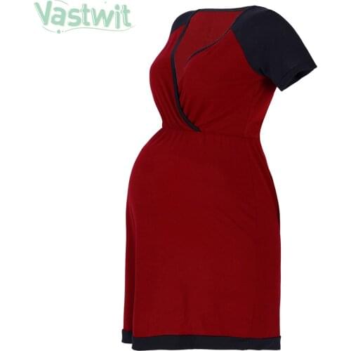 Maternity Nursing Pajamas V Neck Pregnant Women Breastfeeding Nightdress Nightgown Maternity Sleepwear for Pregnancy Nightwear