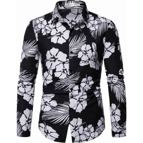 Mens Slim Fit Long Sleeve Dress Shirts 2019 Fashion Floral Print Shirt Men Streetwear Casual Shirt Male Camisa Social Masculina