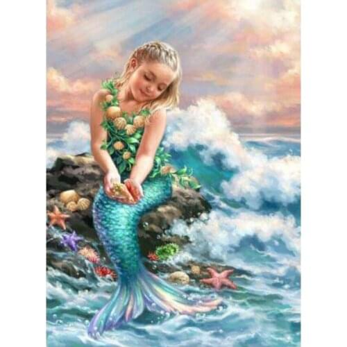 Mermaid Girl Diamond Art Mosaic Embroidery Painting Big Size Rhinestone Drawing Picture Wall Decor Handcraft Gift New Arrival