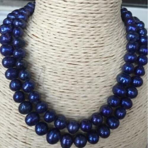 Gorgeous 9-10mm tahitian baroqueblack blue pearl necklace 38inch 925 silver