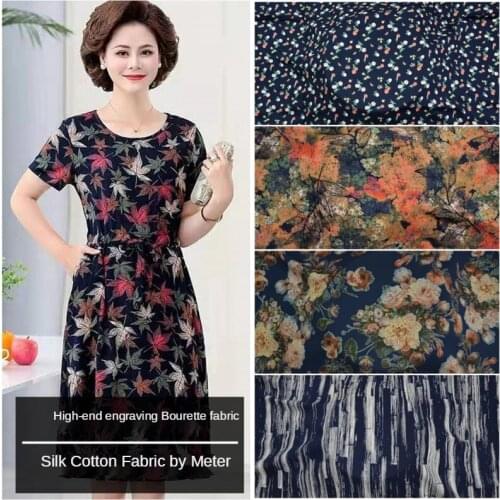 Flower High-grade Engraved Silk Cotton Fabric By The Per Meter for Dress Skirt Clothes Sewing Floral Printed Soft Brocade Stripe