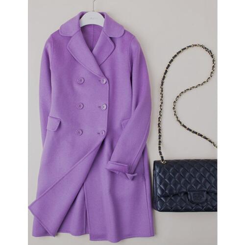 High grade double breasted 2face woolen fabrics womens fashion overcoat md-long solid color S36/M38/L40