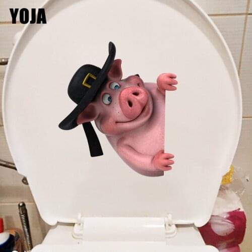 YOJA 20.7×23.5CM 3D Happy Peeping Pig Funny Toilet WC Decoration Home Kids Room Wall Stickers T1-3202