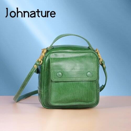 Johnature 2021 New Leisure Genuine Leather Women Bag Vintage Handbag Nature Soft Cowhide Versatile Small Shoulder Messenger Bags
