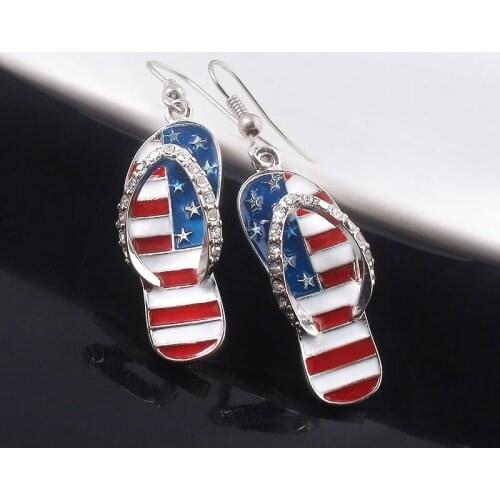 2020 American Flag Slippers Shape Crystal Drop Earrings Pentacle Girl Women Patriot Earrings Brincos Jewelry 20pcs Wholesale