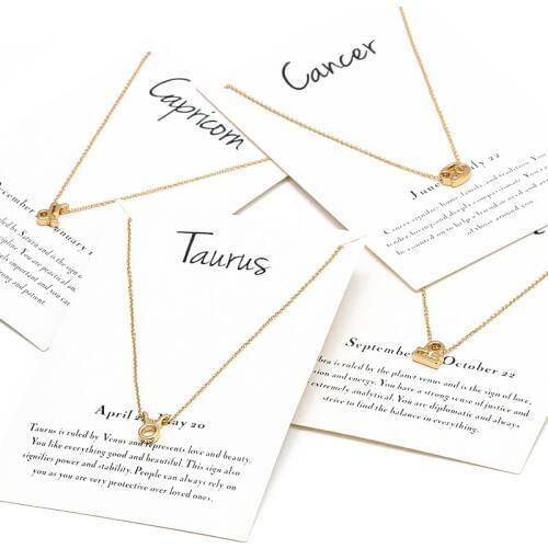 Wish Card Star Zodiac Sign 12 Constellation Necklaces Set Pendants Charm Gold Silver Color Choker Necklaces For Women Jewelry