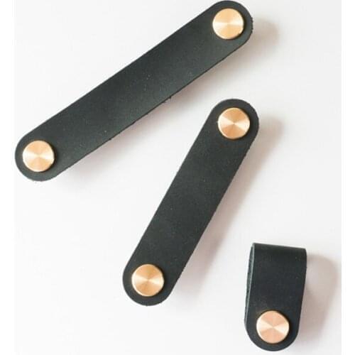 1PC Furniture Hardware Drawer Pull Cowhide Leather Door Cabinet Cupboard Handle Brass Knobs Wardrobe