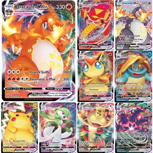 Pokemon 100 pcs Franse English card Pikachu Charmander Vmax 59EX 20big 20 GX 1 Energy Harvesting Trading Cards Game gift toy