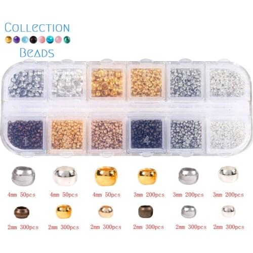 2/3/4mm 12 Grids Positioning Beads Copper Ball Crimp End Stopper Spacer Beads Alloy Accessories Kit for Jewelry Making Findings