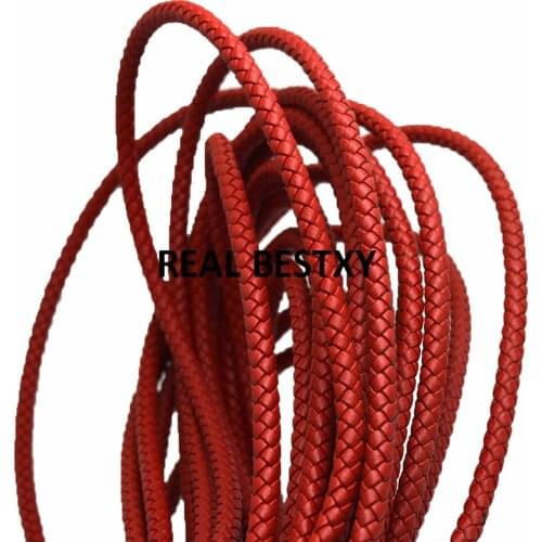 2m/lot approx: 5mm red Round Braided Leather Jewelry Cord leather Rope DIY Fashion Necklace Bracelet Findings leather strings