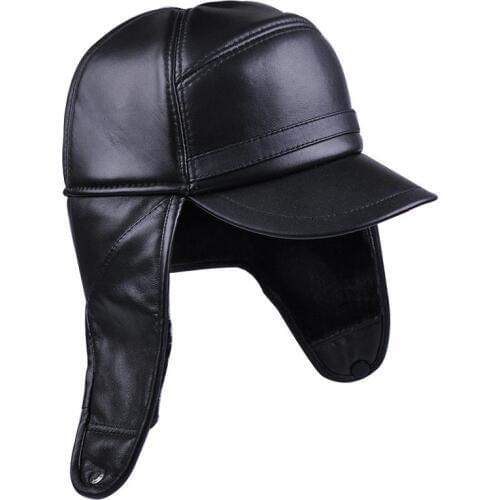 2019 Men winter hats leather cap men protect ear fur bomber hats snapback casquette outdoor Keep warm dad hat gorras