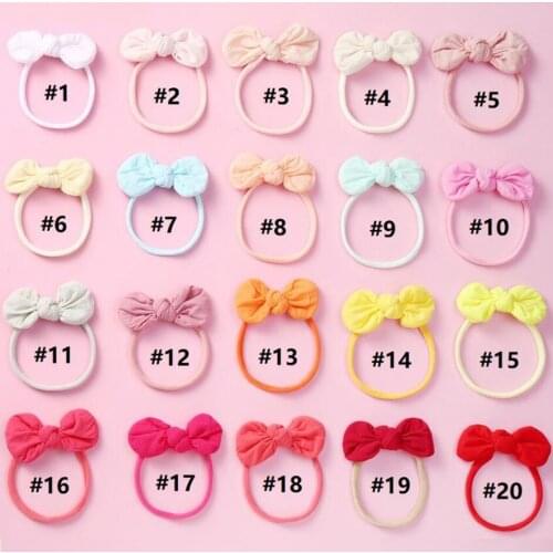 Handmade Bulk 3.0 Mini Nylon Bow Headband Girls hair bows Kids Baby Infant Bows Head Wraps 34 Colors 36Pcs/Lot
