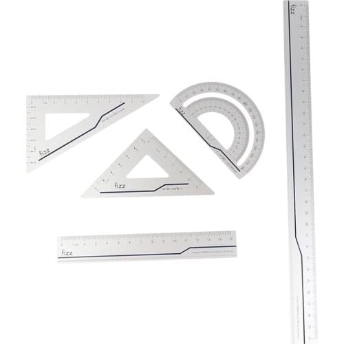 4Pcs Drawing Supplies Set Square Triangle Ruler Aluminum Alloy Protractor