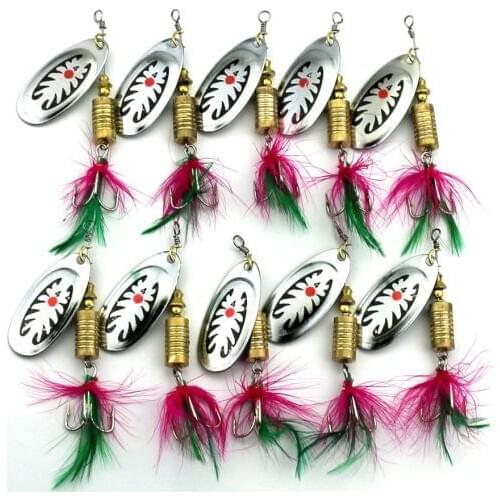 Big Sale 10pcs/lot Metal Spoon Lure Hard Fishing Spoon Bait Artificial Feather Hook Fishing Wobbler Spinner Lure 7.5cm 10g
