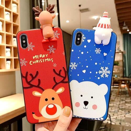 Christmas 3D Elk Moose PaPa Bear Phone Cases For iPhone 11 Pro Max XR XS Max 8 7 6 6S 8 Plus X Full Body Soft Phone Cover Gift