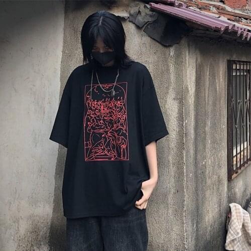 Punk Harajuku Black Women T-Shirt Streetwear Print Loose Oversize Tops Black Dropshipping Short Sleeve футболки Vintage Clothes
