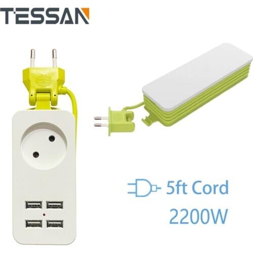 EU Travel Power Strip Socket With 1 AC Outlets 4 USB Ports 1.5M Cord Extension 110V to 220V Plug Adapter Overload Protector