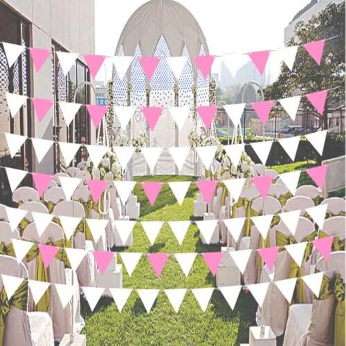 Hot 8M/4M Pink White Pennant Non Wovens Fabric Bunting Flags Wedding Party Decoration Banner Home Bridal Shower Bunting Garland