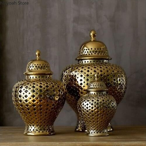 Ceramic Hollow Storage Tank Creative Gold and Silver Vase Simple Modern Electroplating Process Decoration Living Room Decoration