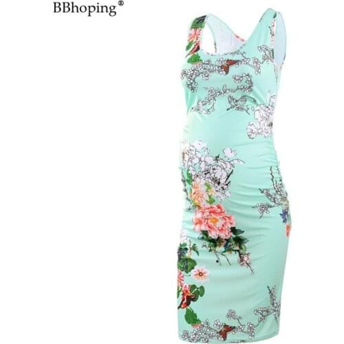 Summer Casual Fit Maternity Dresses Pregnancy Sleeveless Floral Tank Tops Dress Womens Clothing Knee Length Flattering