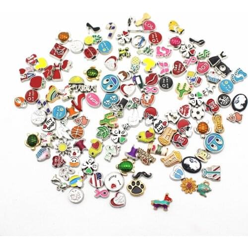 Hot selling Mix50pcs/lot Alloy Floating Charms Fit Living Glass Floating Lockets Charms Bracelet DIY Jewelry Accessory