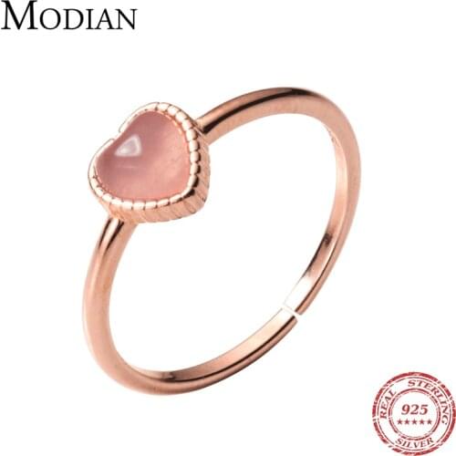 Modian Romantic Pink Opal Hearts Elegant Rose Gold Color Open Adjustale Rings for Women Fashion Fine Jewelry Valentines Gift