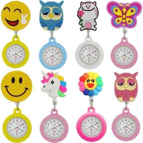 Fashion badge reel nurse doctor cartoon smile animal flowers Retractable pocket watches gift for hospital medical brooch clip