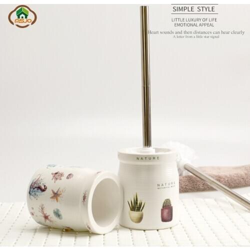 MSJO Toilet Brush Cleaner Set Bathroom Accessories Ceramic Hand Printing Nordic Style Bathroom Cleaning Toilet Tool Holder Set