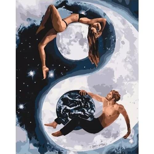 AMTMBS Pictures By Numbers Abstract Women And Man Drawing On Canvas Watercolor Fox DIY Painting By Number Home Art Decor