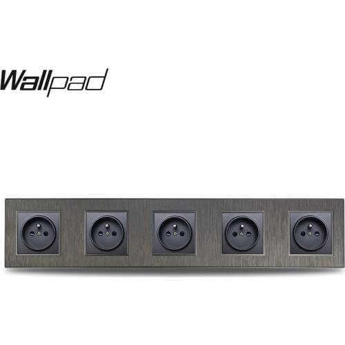Wallpad S6 Quintuple 5 Way French Electric Outlet Power Wall Socket Black Silver Gold Brushed PC Plastic Imitating Aluminum