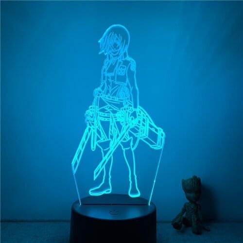 3D Nightlight Anime Mikasa Ackerman Fighting Attack on Titan Figure 7 Colors Touch Optical Illusion Table Lamp Gift Room Decor