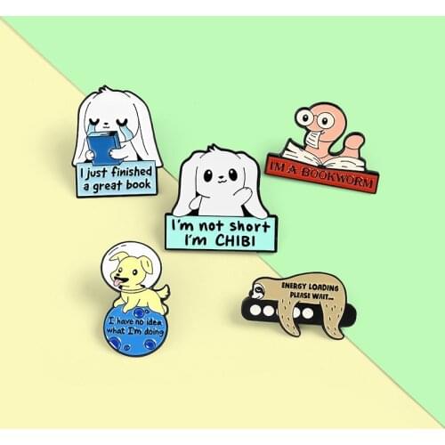 New Cute Lazy Learning Animal Brooch Badge Cartoon Puppy Sloth Caterpillar Enamel Alloy Pin Sweater Bag Buckle Jewelry Gifts
